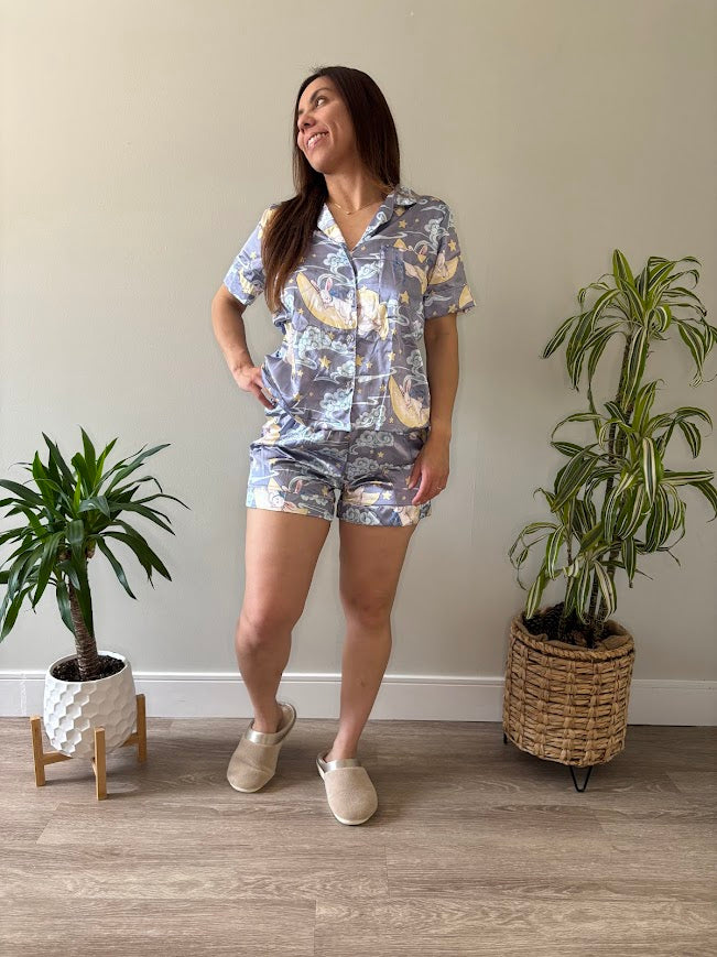 Silk Pajama Set – Bunny Print Edition