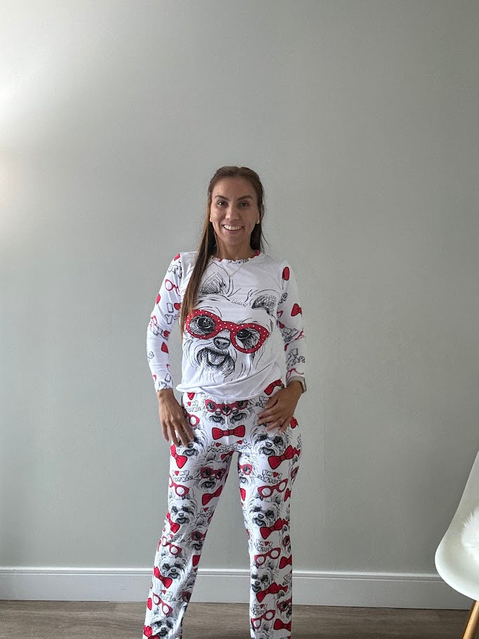 White & Red Long Pajama Set